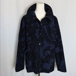 Chico’s Zenergy Neema Flocked Jacket Deep Navy Lined Size 2 US L/XL Pockets